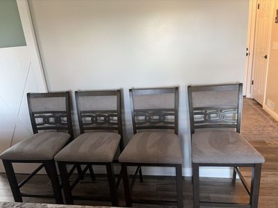 Set of 4 Wooden Bar Stools with Upholstered Seats, Dark Wood Finish