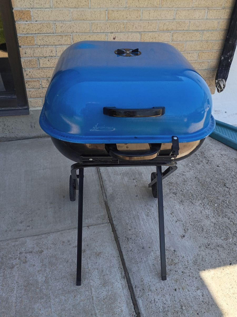 Unbranded Blue Charcoal Grill - Portable BBQ with Wheels for Outdoor Cooking