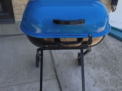 Unbranded Blue Charcoal Grill - Portable BBQ with Wheels for Outdoor Cooking