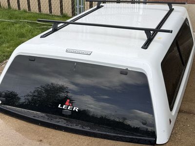 LEER White Truck Cap Topper Camper Shell with Roof Rack