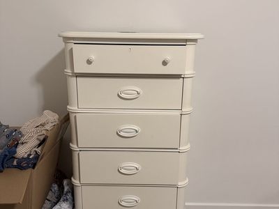 Cream 6-Drawer Dresser - Tall Chest of Drawers with Round Legs & Decorative Handles