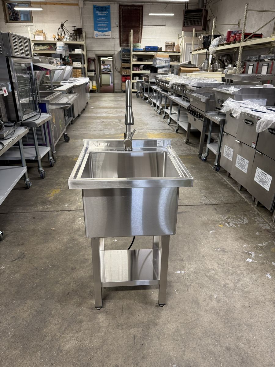 New Stainless Steel utility Sink W/Pre , Rinse spray Faucet ,underneath shelf  NSF approved