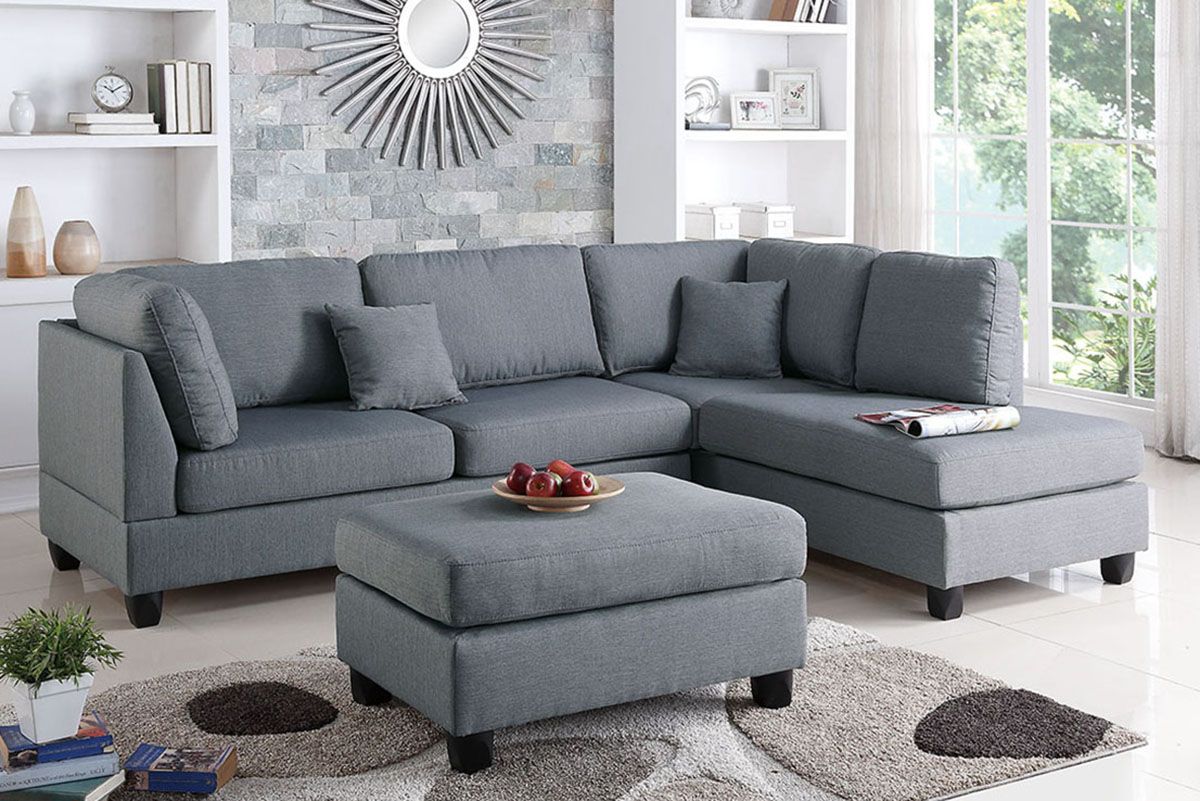 NEW Gray SOFA with OTTOMAN and PILLOWS - NEW IN BOX