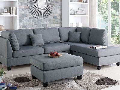 NEW Gray SOFA with OTTOMAN and PILLOWS - NEW IN BOX