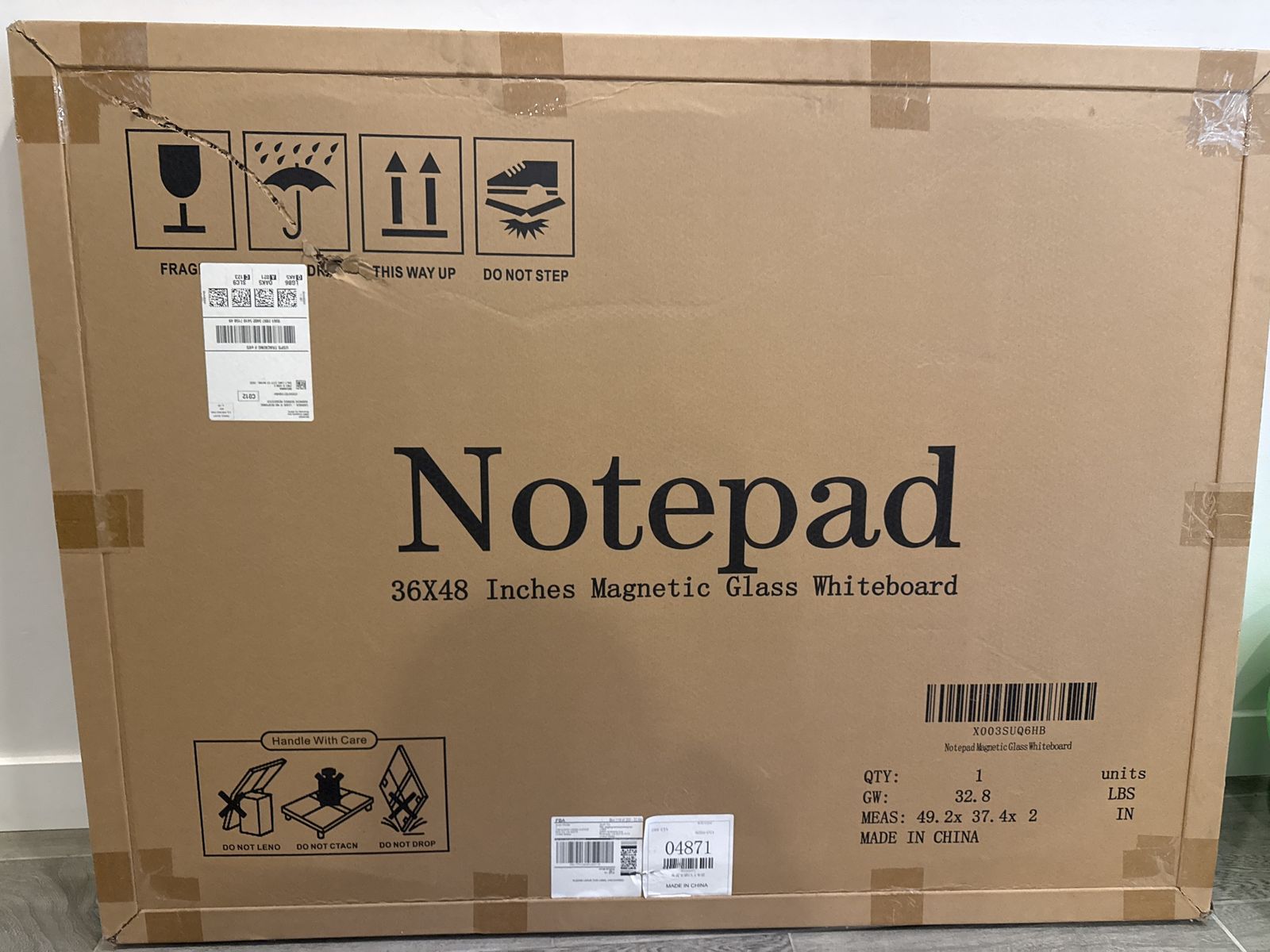 Notepads 36x48" Magnetic Glass Whiteboard - Brand New, Sealed in Box