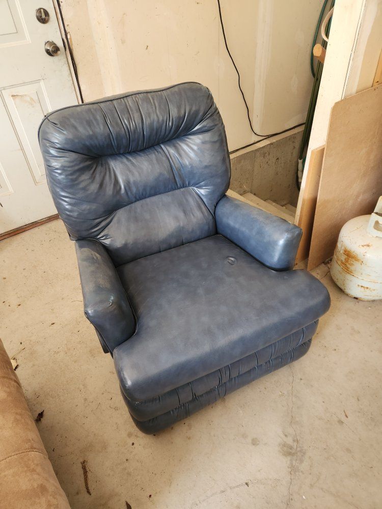 Used Blue Leather Recliner Chair - Comfortable Seating