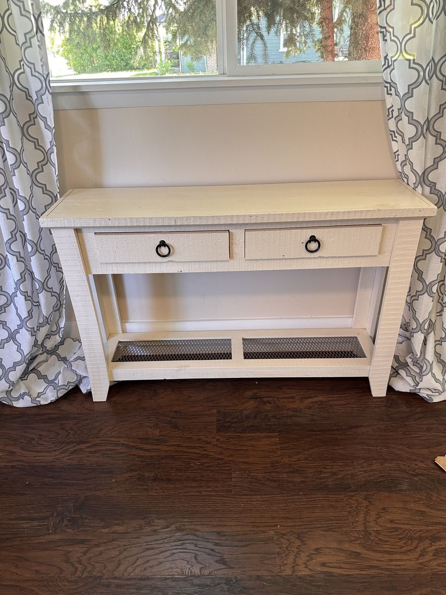 Shabby Chic Off-White Console Table - 2 Drawers, Rustic Entryway/Hallway Table