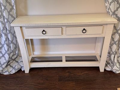 Shabby Chic Off-White Console Table - 2 Drawers, Rustic Entryway/Hallway Table