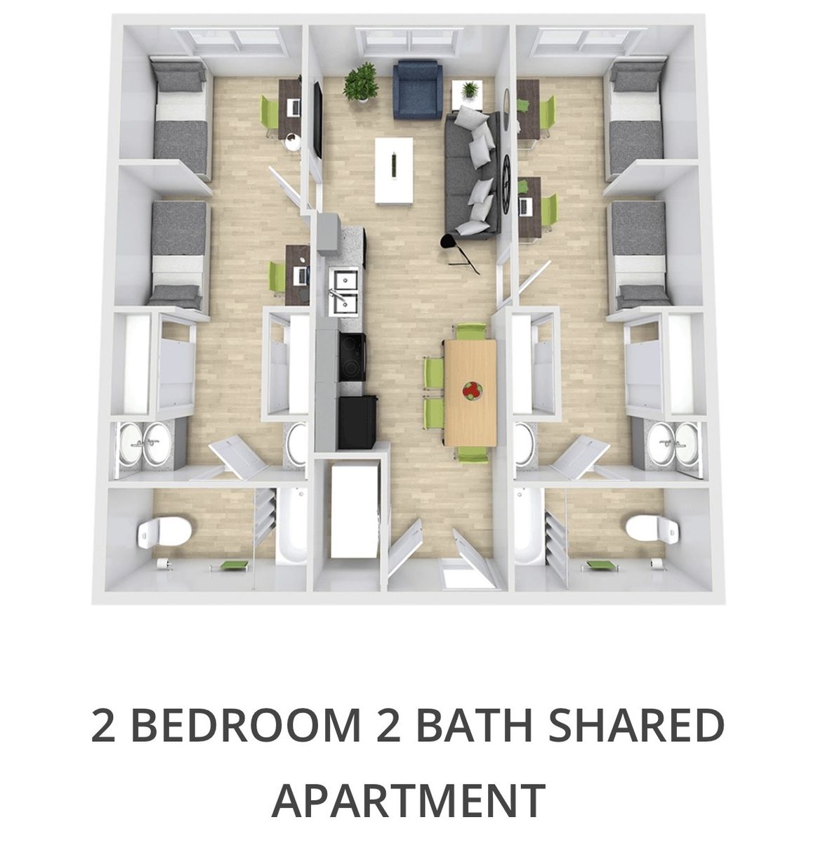 2x2 shared bedroom at The Green Campus On Drive