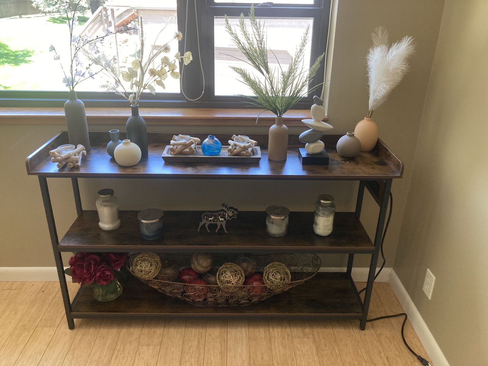 Dining Room Console Table with power outlet 55” Rustic Brown