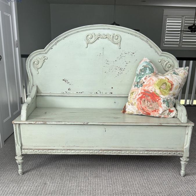 Custom bench professionally made from vintage head and foot board.