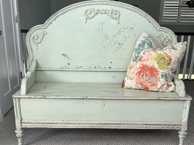 Custom bench professionally made from vintage head and foot board.