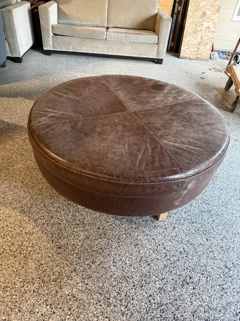 Round Leather Ottoman
