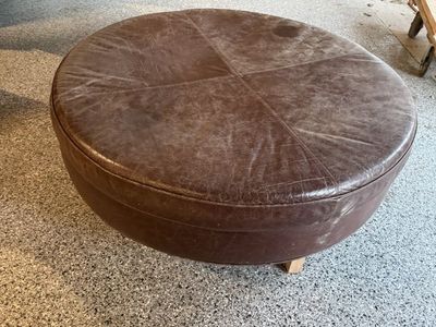 Round Leather Ottoman