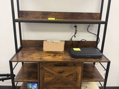 Rustic Industrial Printer Stand & File Cabinet with Hutch and Open Shelves and Charging Station