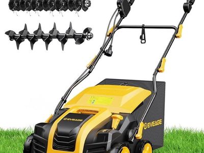 EVEAGE 16-Inch 15 Amp Electric Dethatcher & Scarifier, 5-Position Depth Adjustment, 14.5gal Collection Bag, Increases Lawn Healt