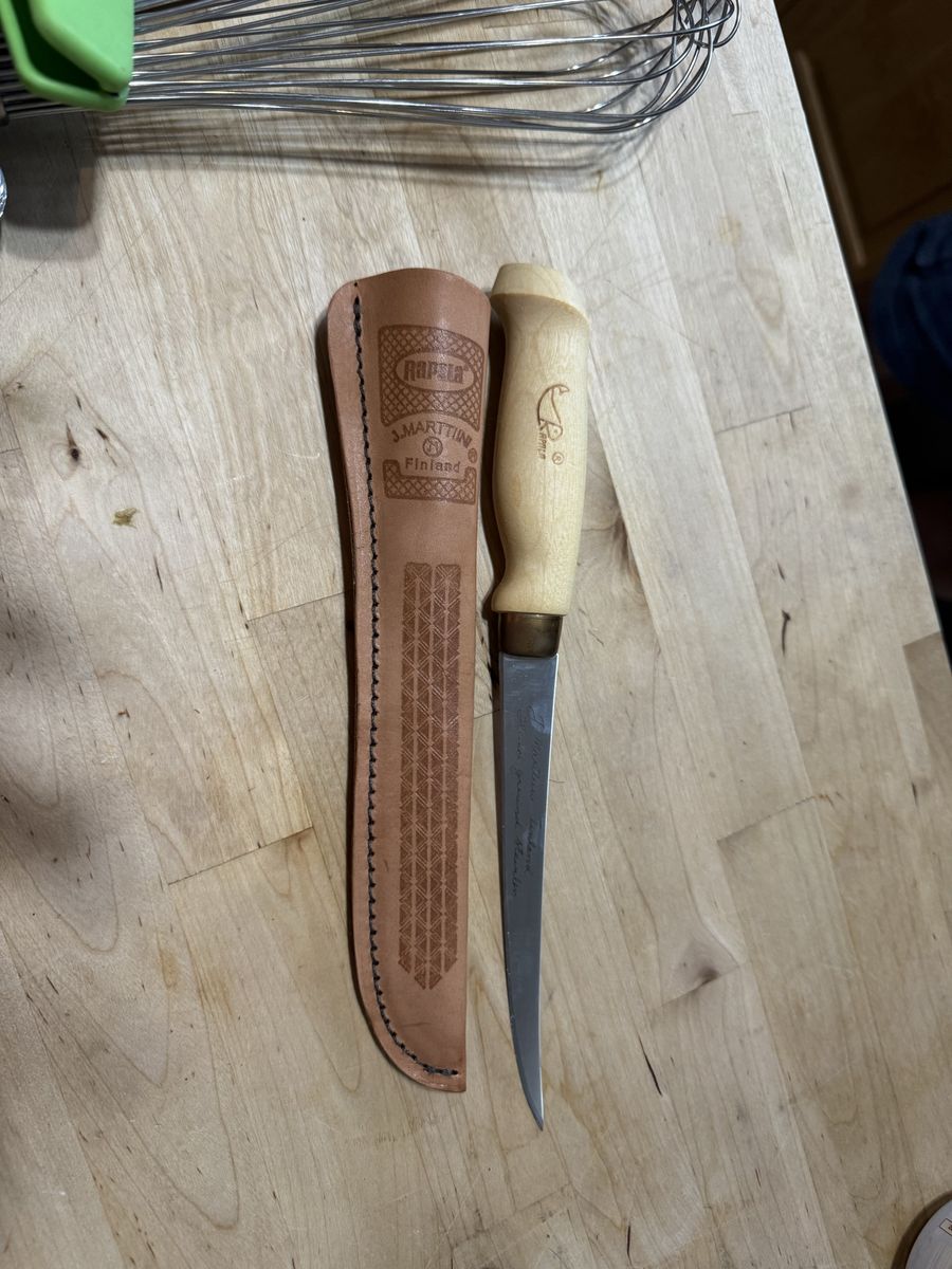 Rapala J. Marttiini Finland Fillet Knife with Leather Sheath, Wood Handle