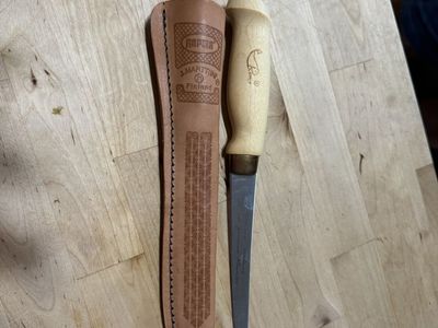 Rapala J. Marttiini Finland Fillet Knife with Leather Sheath, Wood Handle