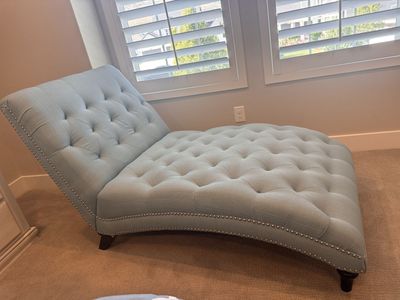 Tufted Upholstered Chaise Lounge Light Blue with Nailhead Trim