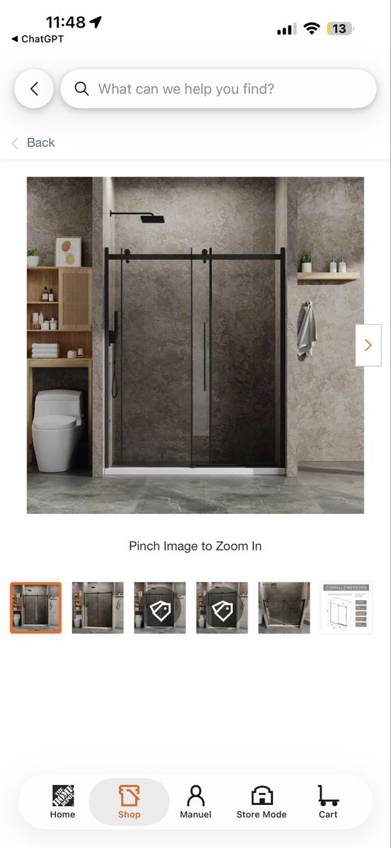 58.5-60" W x 72" H Frameless Sliding Shower Door, Black Finish, 1/4" Glass