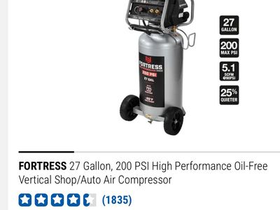 FORTRESS 27 Gallon 200 PSI Oil-Free Vertical Air Compressor