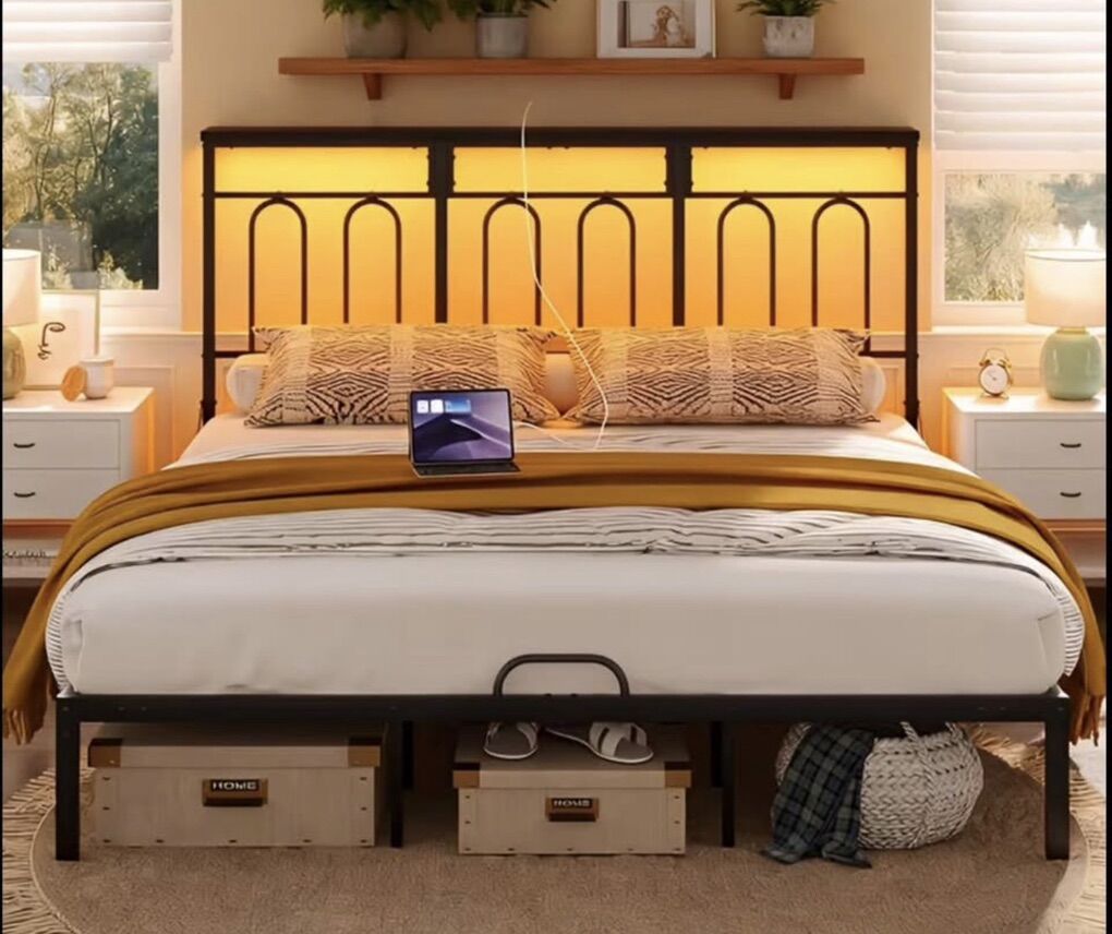 New Queen Bed Frame – Modern w/ LED + Charging