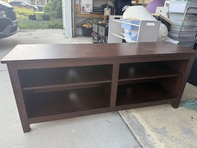 Dark Wood TV Stand Media Console with 4 Shelves, Entertainment Center