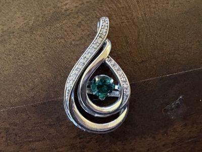 Sterling Silver OTC Pendant w/ Lab-Created Emerald & Diamonds