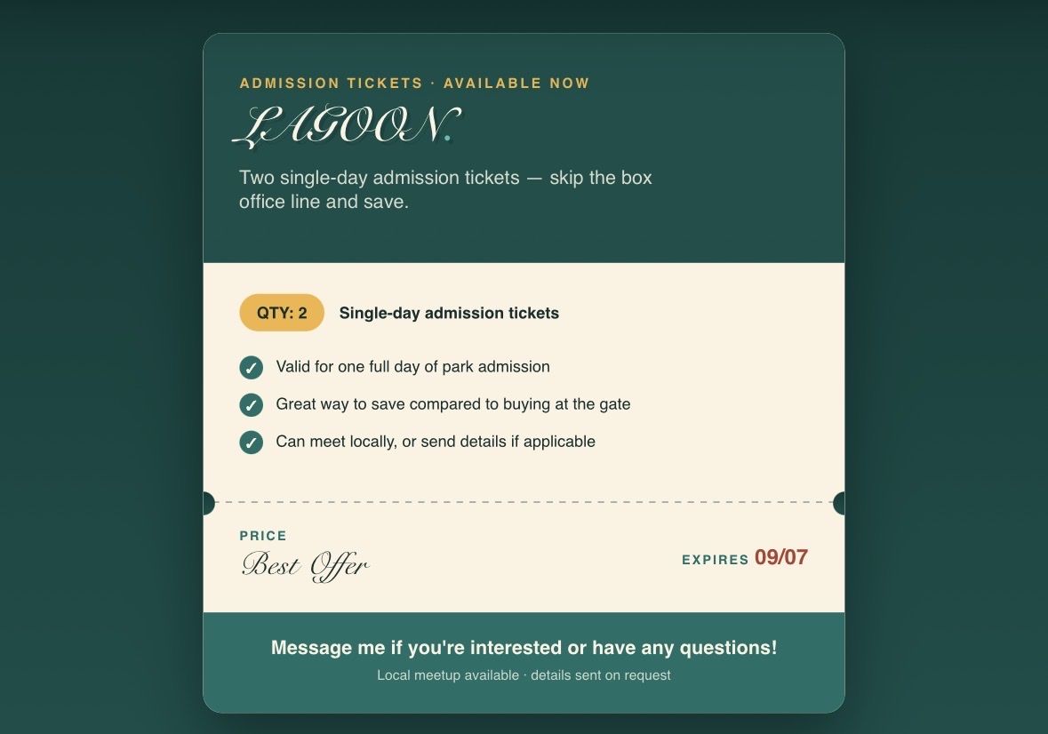LAGOON TICKETS FOR SALE
