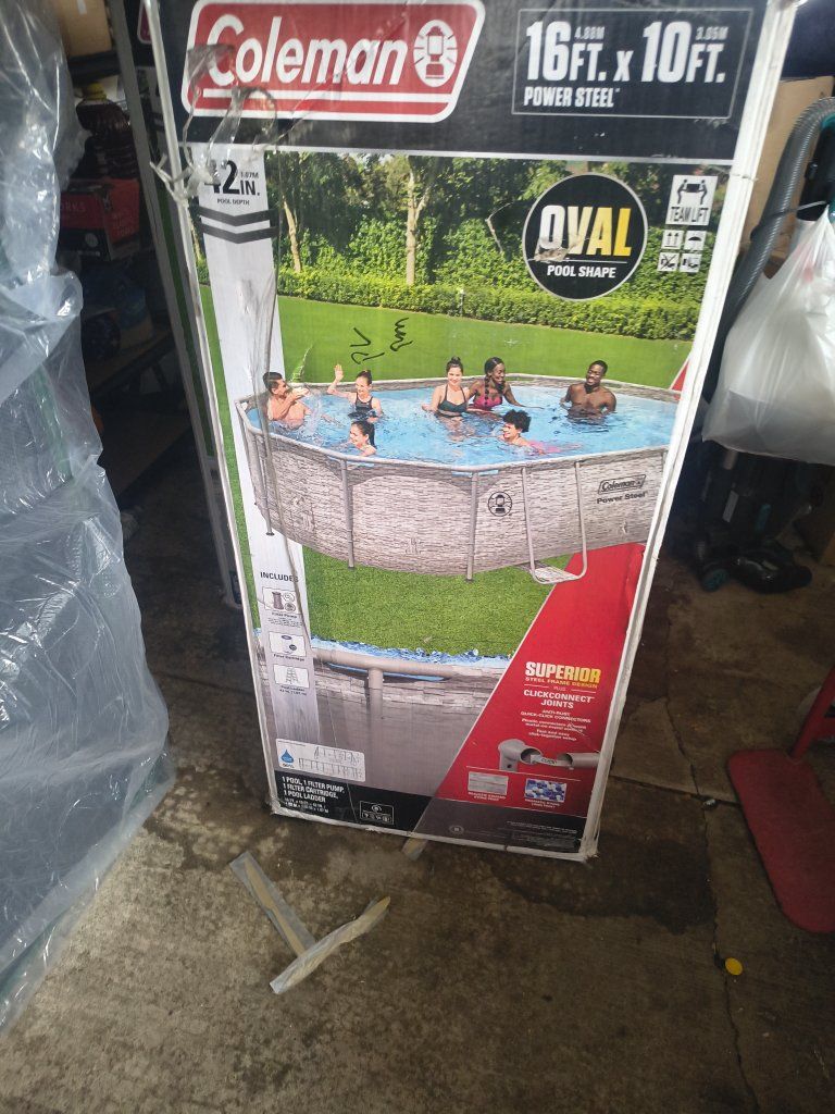 Coleman 16ft x 10ft Oval Power Steel Frame Above Ground Swimming Pool w/ Pump & Ladder