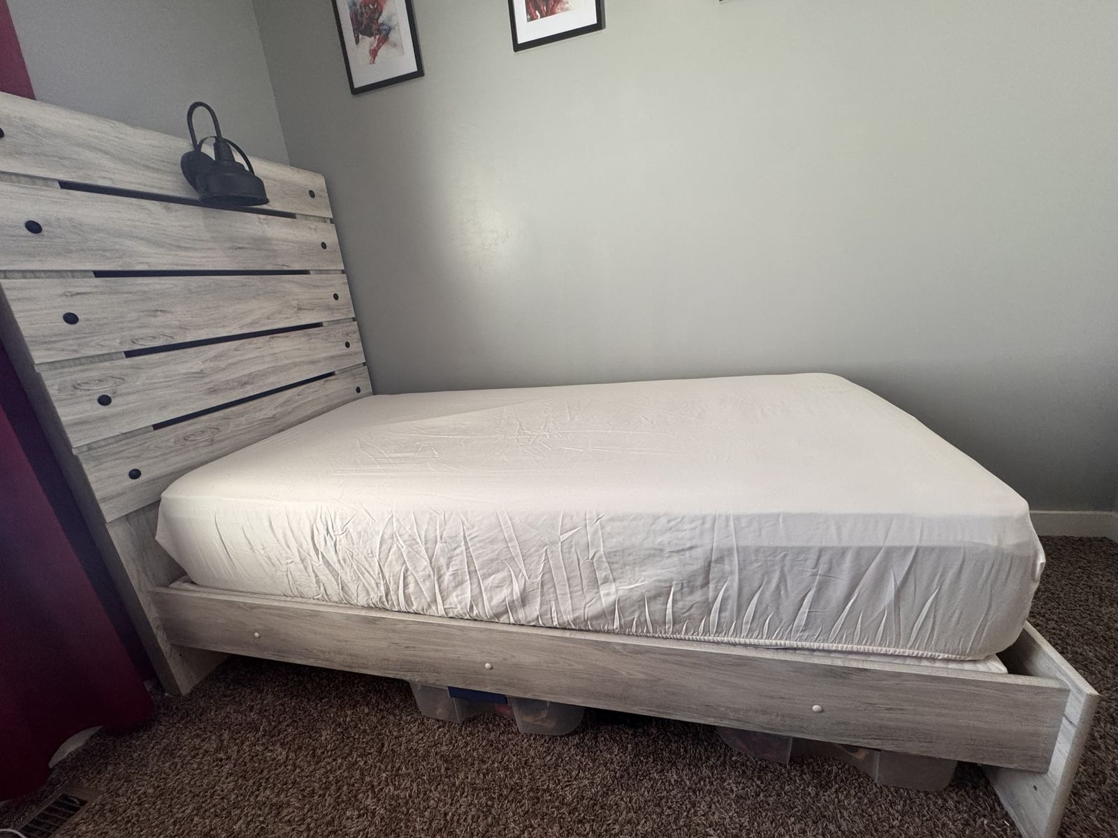 Twin bed frame, nightstand, and dresser
