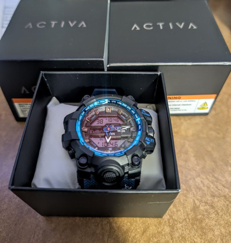Activa Men's Digital Analog Sport Watch Black Blue Dial with Original Box
