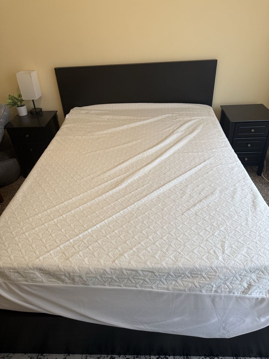 Full Size Purple mattress with bed frame