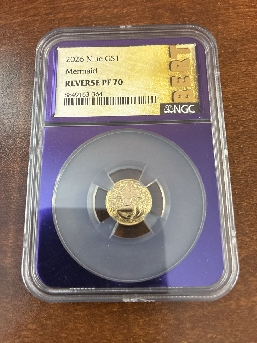 1 Gram Gold!!  2026 Niue G$1 Mermaid Reverse PF 70 NGC Certified Gold Coin