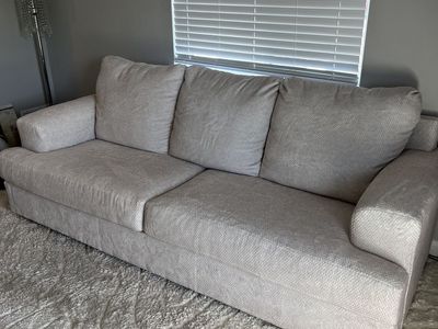 Spacious Light Cream Fabric Sofa Couch - Excellent Condition 3-Seater