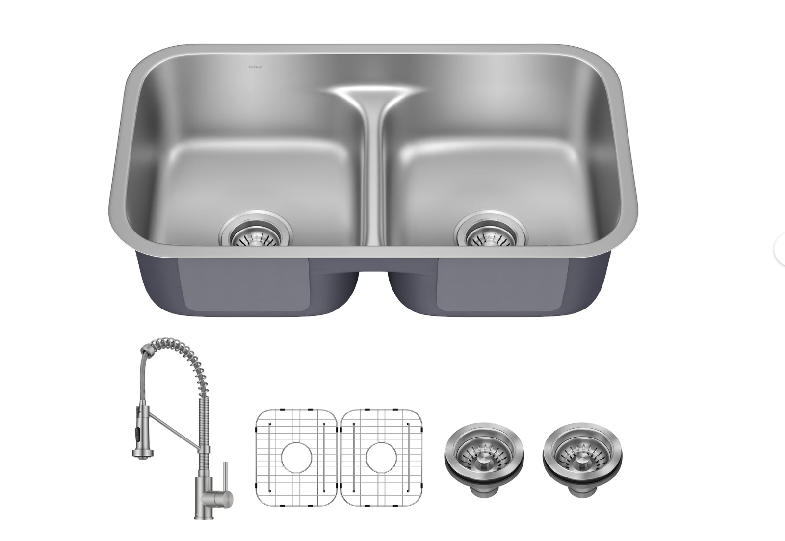 New 32" Undermount 50/50 Double Bowl 18-Gauge Stainless Steel Kitchen Sink,Commercial Style Faucet