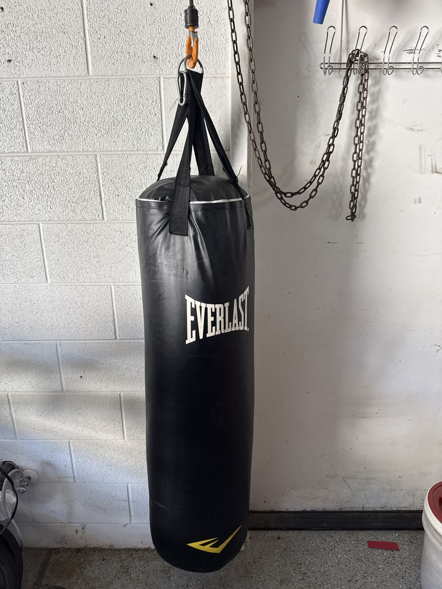 Everlast Heavy Bag - 80 lbs Black Punching Bag with hanging straps & Carabiner