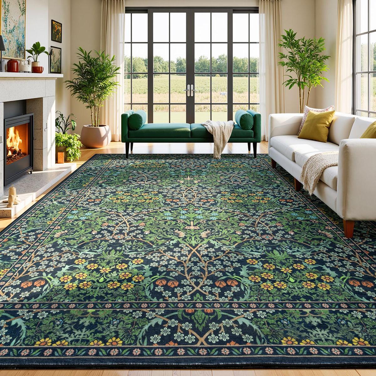 NEW Floral Living Room Rug 8x10 Area Rugs, Vintage Floral Forest Distressed Retro Boho