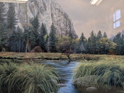 Stephen Lyman Yosemite Valley Panorama "River of Light" Print 1985 Framed Art 26x50
