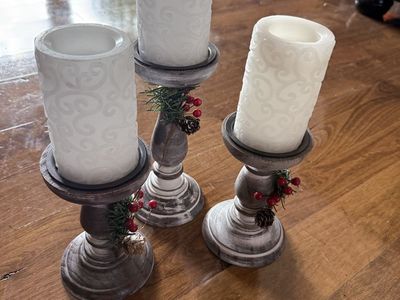 Set of 3 wood candle holders 9.5” and 7” $35 set