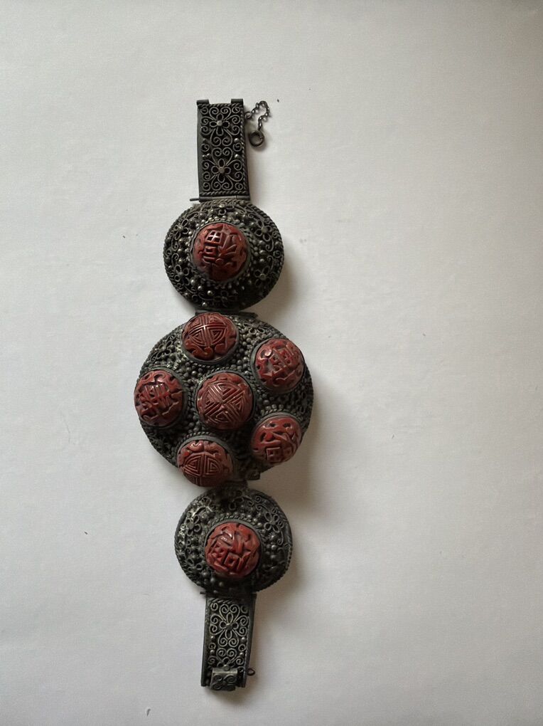 Antique Chinese Red Cinnabar Bracelet