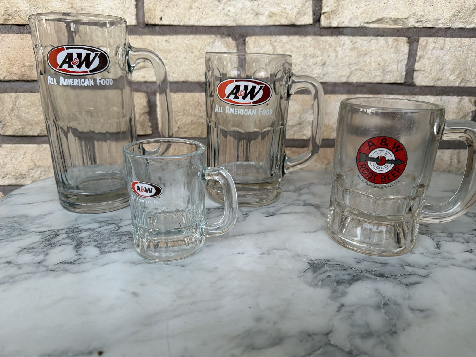 A&W All American Food Root Beer Mugs - Set of 4 Assorted Glass Steins