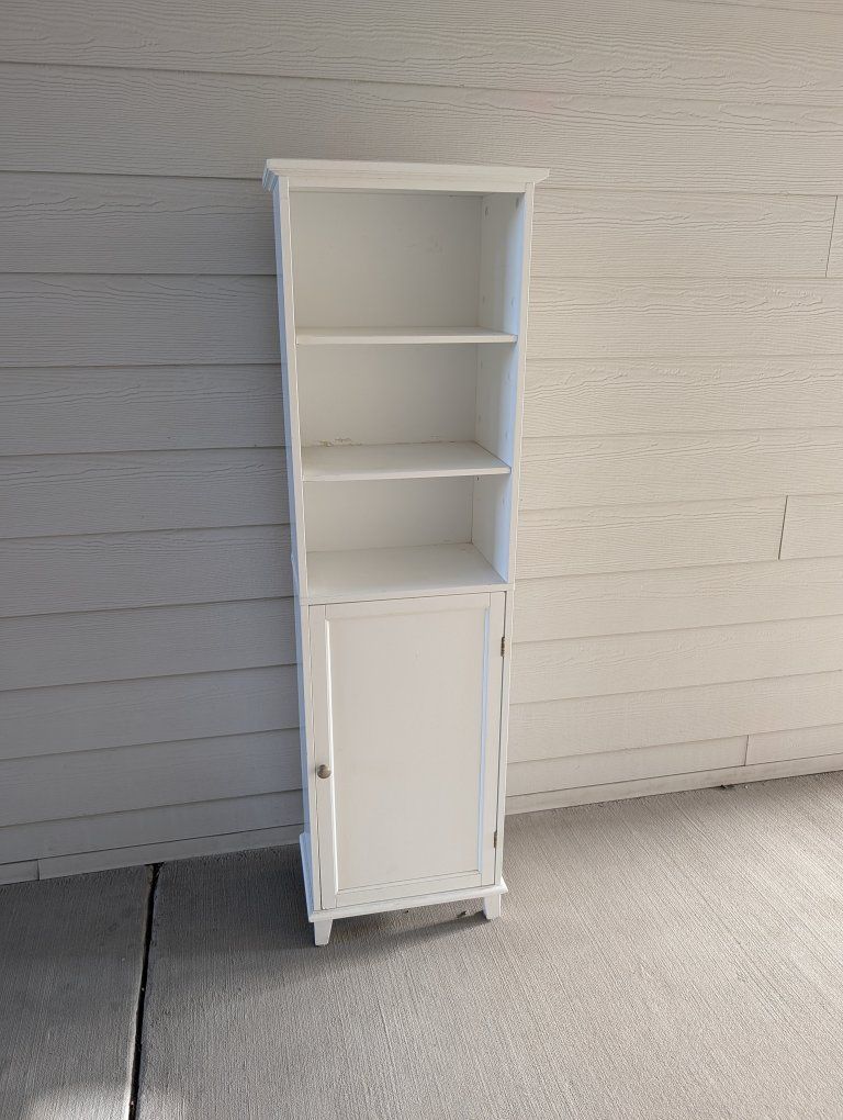 White Freestanding Bathroom Floor Cabinet | Tall Linen Storage Tower