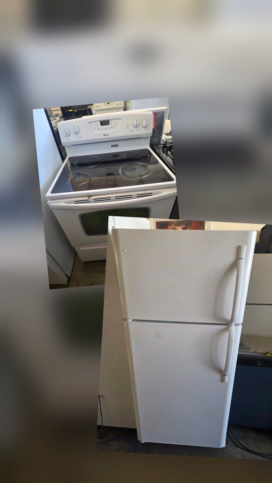 frigidaire refrigerator and Amana electric stove