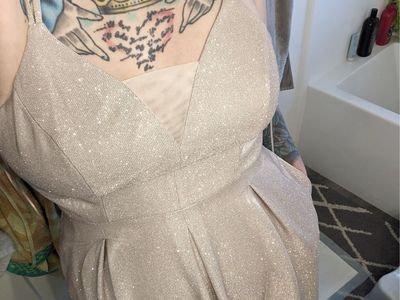 Sparkly Champagne Formal Gown Dress with Pockets Size 16/18