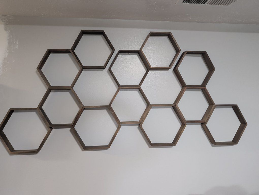 Rustic Hexagon Wall Shelves Decor - Set of 11 connected Geometric Floating Honeycomb Decor