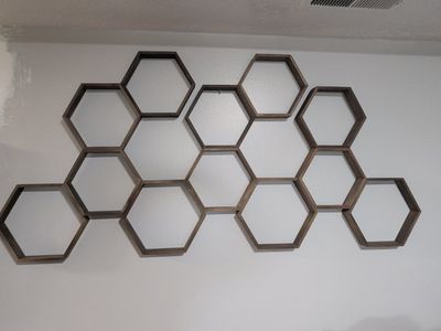 Rustic Hexagon Wall Shelves Decor - Set of 11 connected Geometric Floating Honeycomb Decor