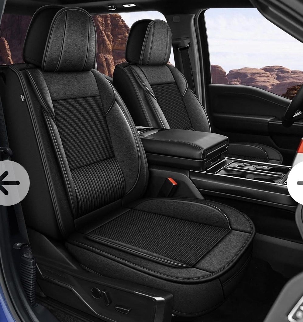 Custom Fit Black Leather Ice Silk Seat Covers for Ford F-150 F-250 F-350 F-450 Crew Cab (2009-2026)