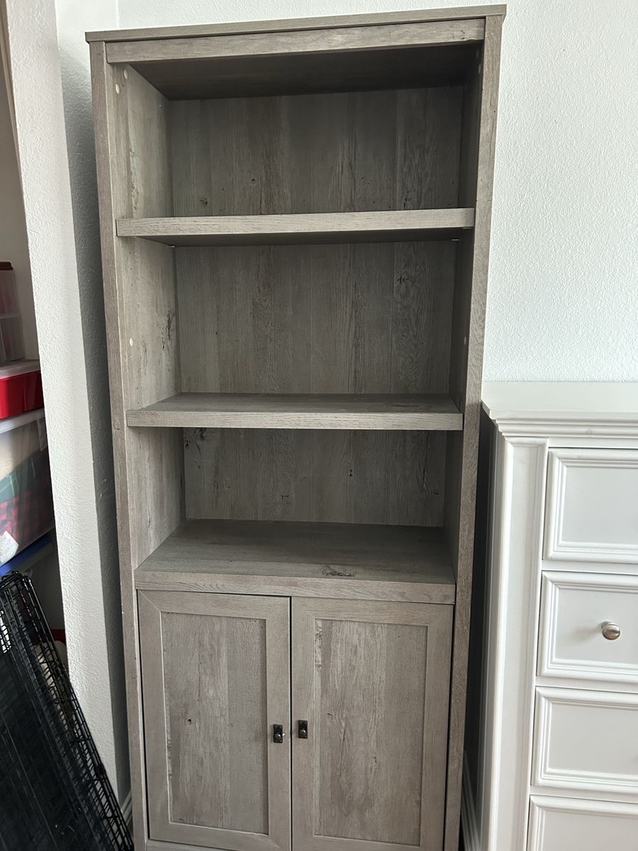 Gray wood bookcase