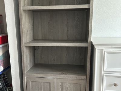 Gray wood bookcase